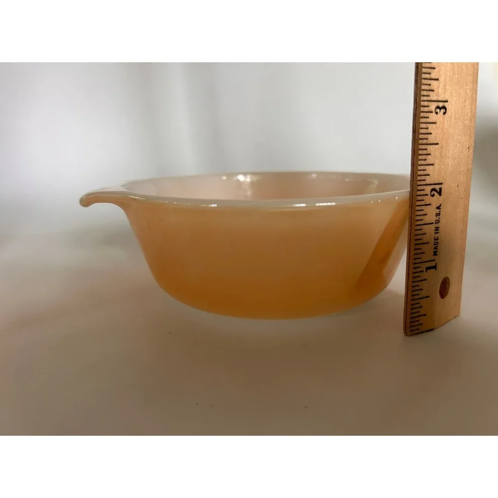 2 Vintage Fire King Iridescent Peach Bowls Handles Beehive Anchor Hocking Luster